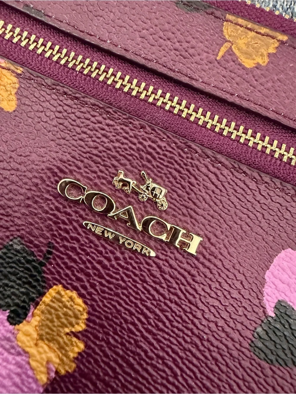 COACH 65152 Nolita 24 Wristlet Burgundy Purple Pebble Leather floral chain bag